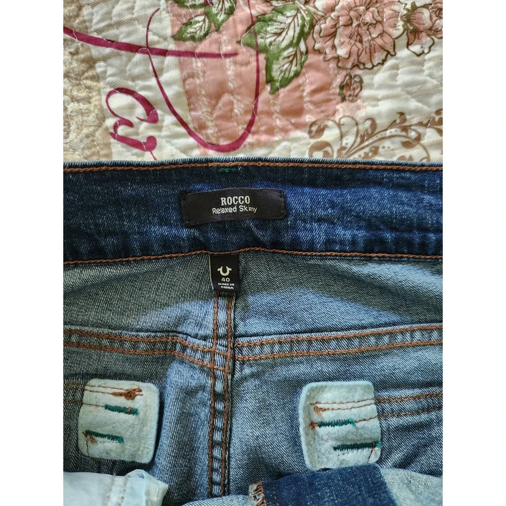 True Religion Men's Rocco Relaxed Skinny Blue Jeans Pants‎ Flap Pockets 40×32
